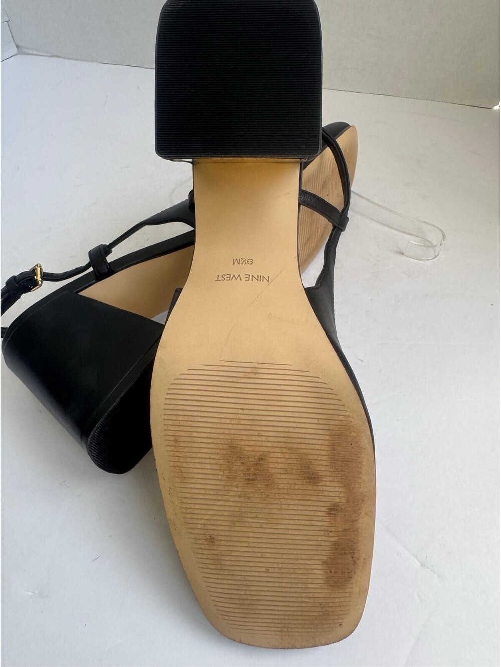 Nine West Cast Leather Block Heel Slingback Pump – Black – Square Toe Design - Picture 14 of 14